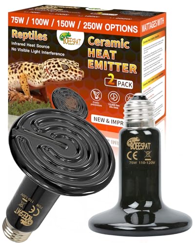 High Efficiency 75W Ceramic Heat Emitters, Pack of 2 Reptile Heat...