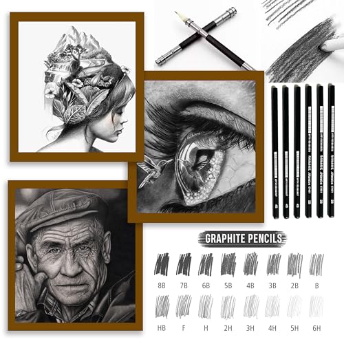 Image of DaKos Sketch Pencil Set - Drawing Pencil Set and Shading Pencil Set for Artists, with A5 Drawing Sketch Book, Perfect Sketching Kit of Charcoal Pencil and Shading Art (23 Pcs.)