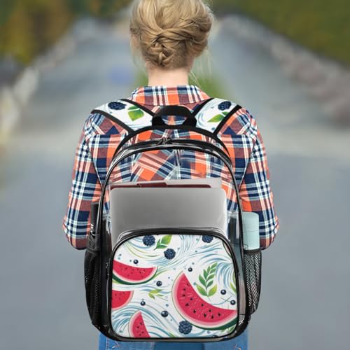 Watermelon Blueberry Leaf Clear Backpack Stadium Approved PVC Backpacks for Adults Heavy Duty Clear Bag for Work Security Travel College3