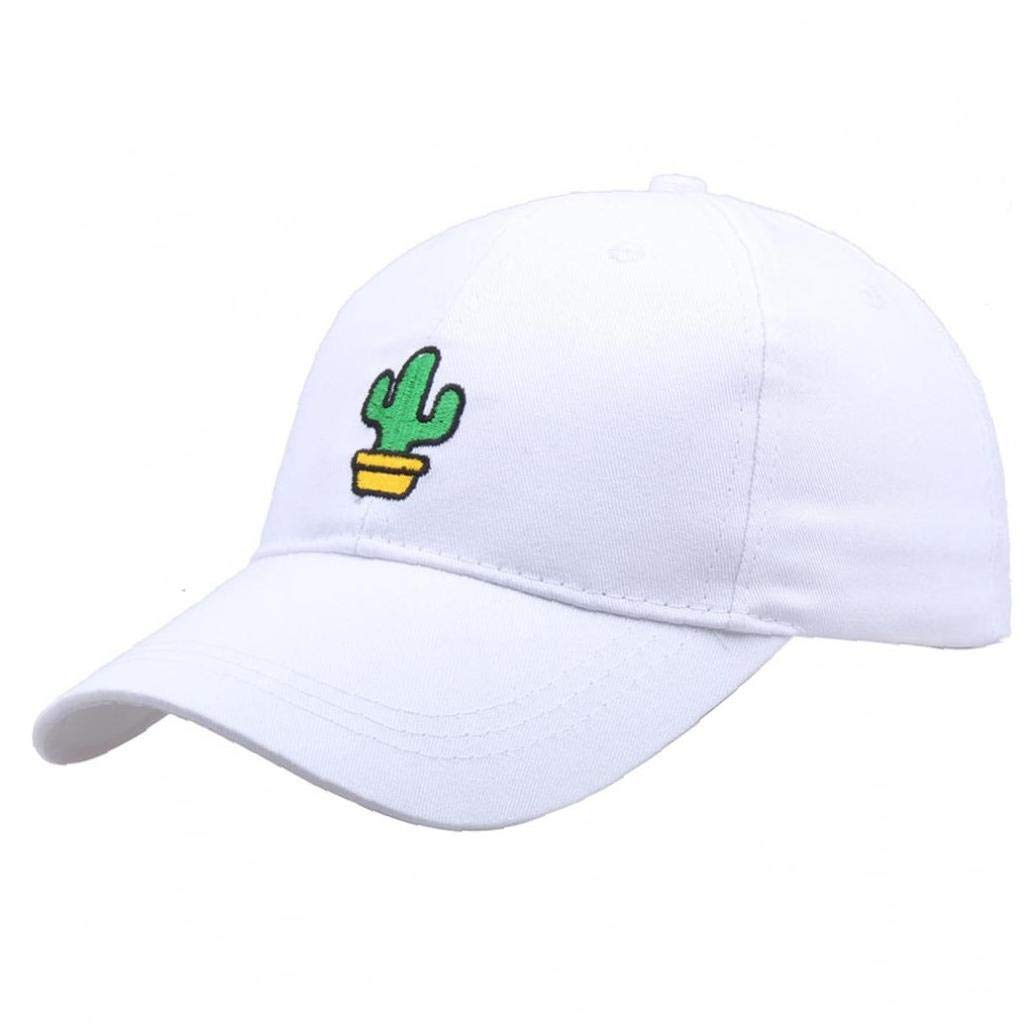 Lankater Unisex As Shown Cactus Embroidery Cotton Baseball Cap Sunscreen Visor Adjustable Cap For Outdoor Riding Running White