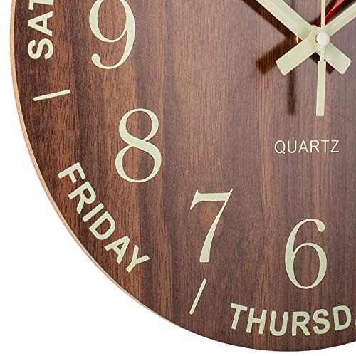 Night Light Wall Clock, Time of Day & Day of The Week Glow in Dark Luminous Wall Clock, Silent Battery Operated Elderly Retirement Analog Wall Clock for Living Room, Bedroom, Kitchen - 12 Inch