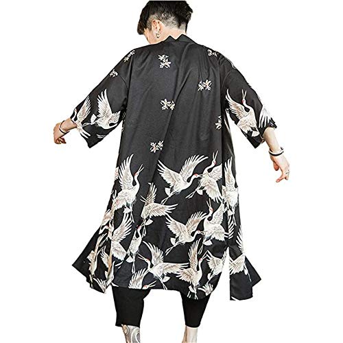 Kimono long homme noir style pyjama japonais traditionnel et manteau