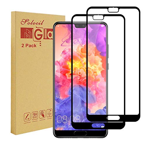 Solocil Huawei p20 Verre Trempé [Lot de 2] Protection Ecran Film en Verre Trempé Ultra Résistant 3D Couverture Complète Incurvé Anti Rayures sans Bulles d'air Dureté 9H pour Huawei p20 (Noir)