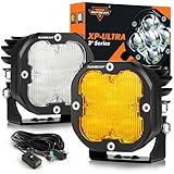 Auxbeam 3 Inch Pod Lights XP-Ultra Series Off-Road LED Driving Light, 120° Wide Flood Beam, 9600LM 80W Fog Ditch Lights for Truck Jeep UTV ATV, Amber & White Covers