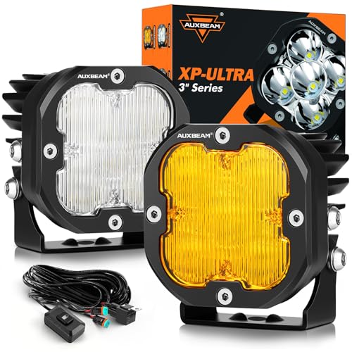 Image of Auxbeam LED Pod Light XP-Ultra Series 3 Inch Offroad Auxiliary Light, Flood | 120 Wide Flood Beam, 80W 9600LM, Amber White Covers, Off-Road Ditch Light, LED Cube Driving Lights, Wiring Harness Included