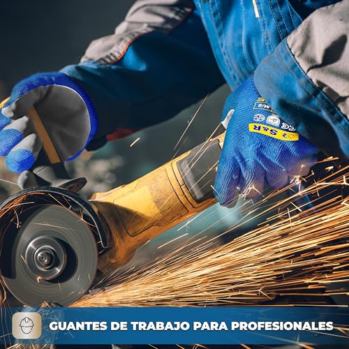 S&R Guantes de trabajo con recubrimiento de nitrilo M/8 (12 pares). Para moto, auto mecánica, jardinería, bricolaje. Antideslizante y antiabrasión. - imagen 7