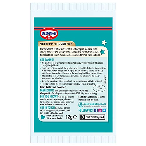 Dr. Oetker Gelatine Sachets, 216 g, Pack of 6 x (3x12g)