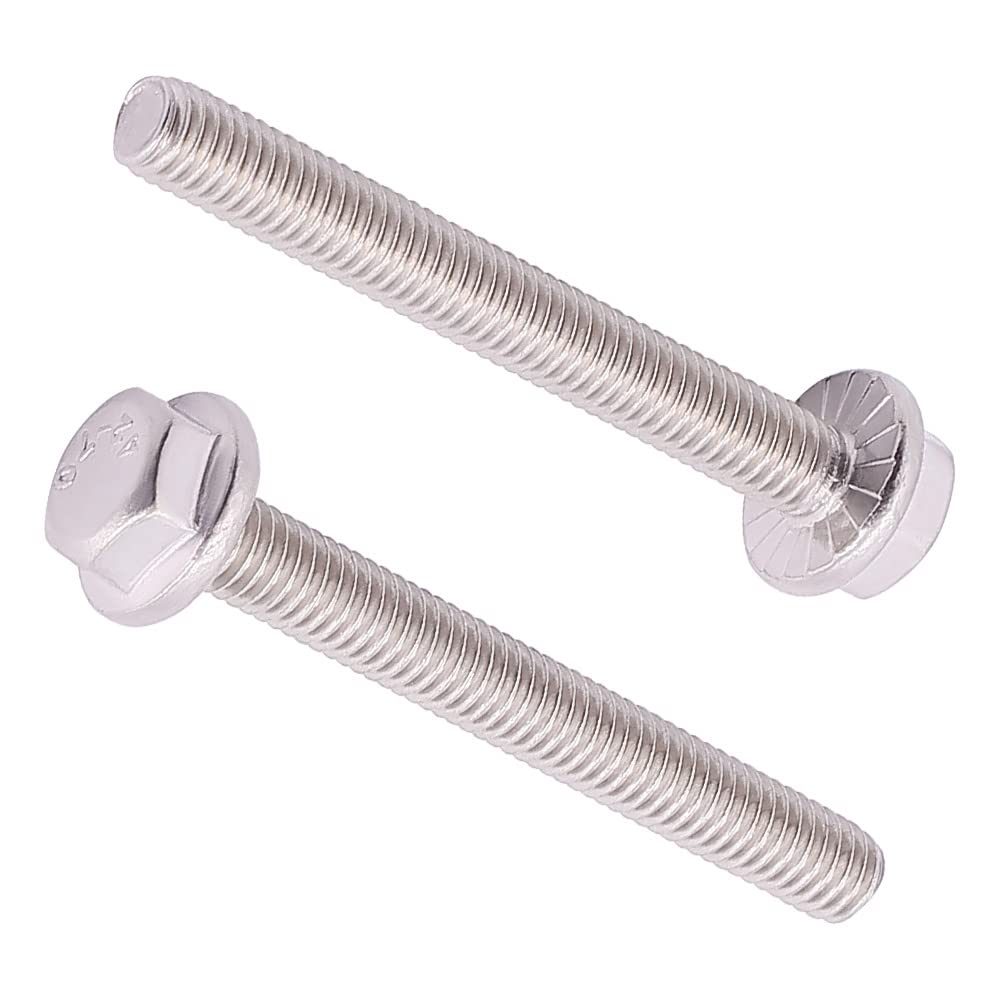 M10-1.5 x 70mm (6 pcs) Flanged Hex Bolts, 304 Stainless Steel 18/8, Large Washer Head Automotive Screws for Car Parts & Machinery Replacement