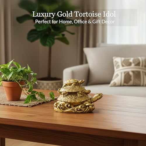 Image of ZAICUS Feng Shui Turtle Showpiece for Home Decor | Golden Tortoise Statue | Wealth, Prosperity & Good Luck | Vastu Decorative Figurine for Office Desk, & Gifting