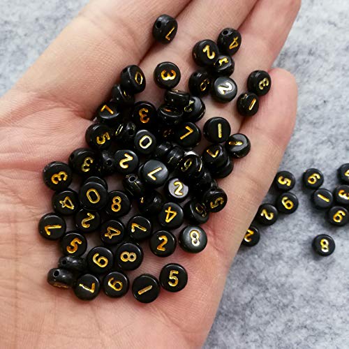 Image of Amaney 500pcs Black Acrylic Gold Number Beads 7x4mm Mixed Acrylic Round Shape Loose Beads