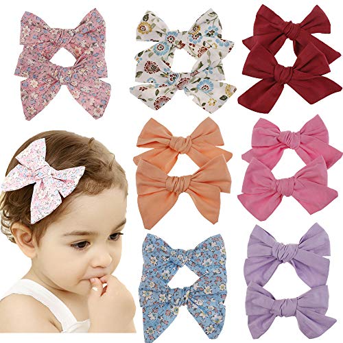 Baby Hair Bow Set Spring Floral Print Bows Cotton Linen Alligator Hair Clips for Toddlers Kids School Girl (MQMQ49)