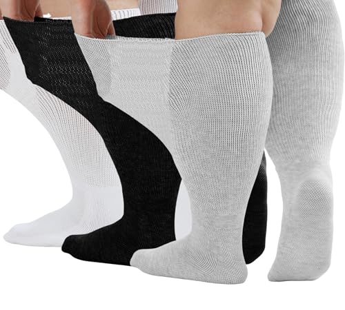 Image of Wide Diabetic Socks for Men Women, Loose Fit for Swollen Feet | Plus Size Extra Long Diabetic Edema Socks, Thick Cushioned Sole, Non-Binding for Lymphedema