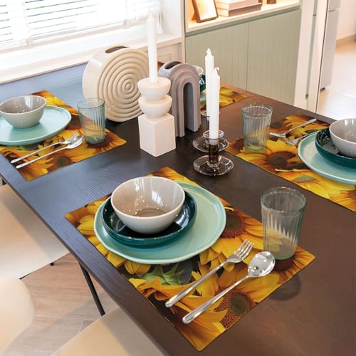 Set de table lavable anti-tache en lin synthétique tournesol