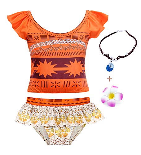 AmzBarley Girls Swimwear Ocean Adventure Princess 2-Pieces Swimsuit Swimming Costume Kids Holiday Bathing Suit Beachwear Vacation Pool Party Tankini Set with Accessories Size 6(5-6Years)