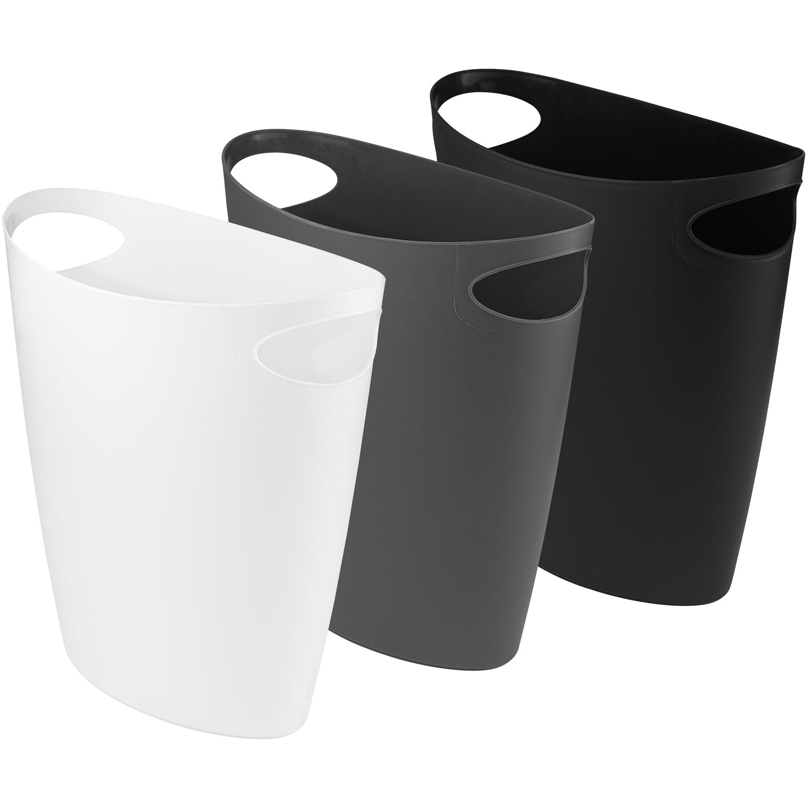 Superio Slim Bathroom Trash Can 2.5 Gallon Plastic Small Compact Waste Basket for Bedroom, Dorm, Under Office Desk, Narrow Portable RV Dustbin, 3,