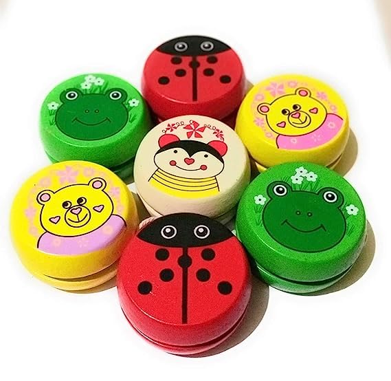 Ji and Ja® Handcrafted Wooden Smooth Spin Animal Printed Yo-Yo Toy High Speed Wooden YoYo Ball Game for Boys Girls Kids Colorful yo-yo Toys Yo YoPack of 1 Toys (Color May Vary)