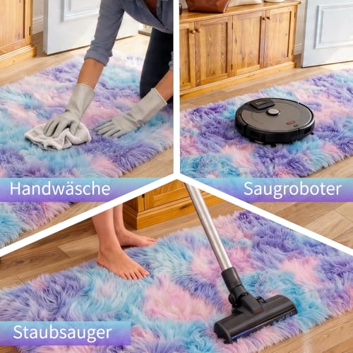 VOFUSHON Teppich Läufer 80x150 cm Batik Blau-Violett Hochflor – Ansicht 8
