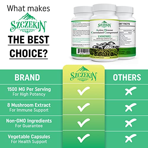 Active Hexose Correlated Compound 1500 mg Supplement, Natural 8 Mushroom Extract Supplement, Immune System, Liver Function, Natural Killer and T Cells Activity, 180 Veggie Capsules - Image 4