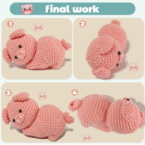 Image of JueRum Pig Crochet Kits for Adult,Amigurumi Advanced Crochet Animals Kit with Step-by-Step Video Tutorials, Learn to Crochet Pig Animals Knitting Kit for Adult Crochet Gifts
