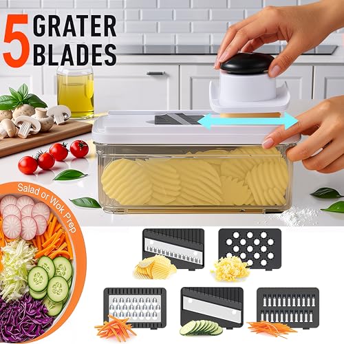 Vegetable Chopper, 14-in-1 Food Slicer, Onion Chopper, Mandoline Vegetable Slicer, Cutter, Spiralizer, 7 Stainless Steel Blades and Includes a Food Storage for Kitchen. - Image 5