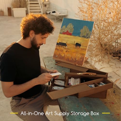 Image of MEEDEN Wooden Tool Storage Box: Portable Beech Wood Art Supplies Organizer