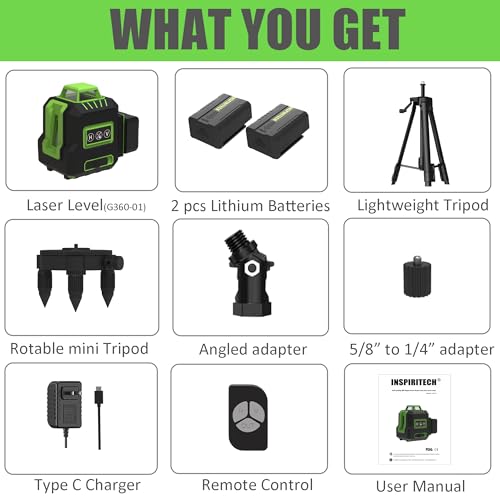 Inspiritech Laser Level With Tripod,360 Green Cross Line Laser Self Leveling For Wall Tile Ceiling Grid Construction thumb #7