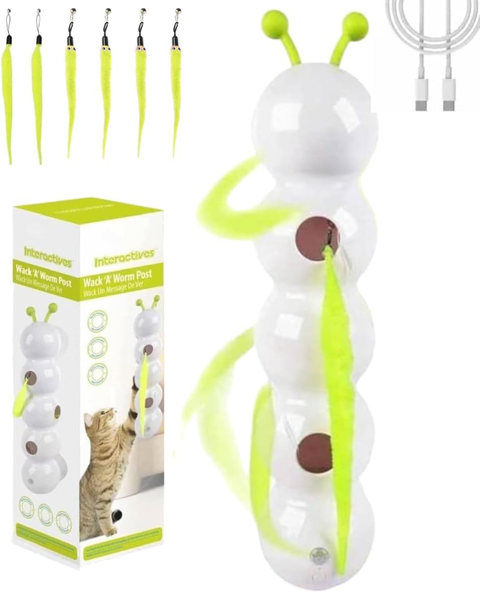Caterpillar Smart Cat Toy,Interactive Caterpillar Cat Toy for Indoor,USB Rechargeable Moving Bug Toys,Realistic Wiggle Motion,Fun & Engaging Pet Toys for Play and Exercise (2 Yellow+4 Yellow Tails)