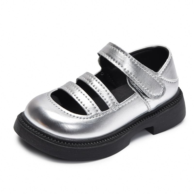 Toddler Girls Mary Jane Flats Sandals Little Girls Dress Shoes with Strap Wedding Party Princess Shoes,Gold,Toddler Size 6