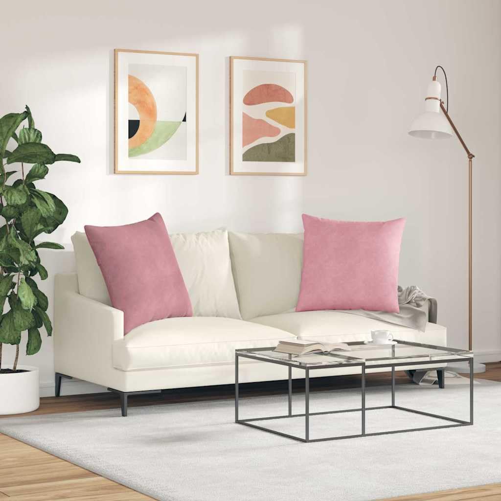 Moderne Sofakissen 2 Stück in Rosa 60 x 60 cm mit samtigen Cord Bezügen, praktischem Reißverschluss und weicher Polyesterfüllung für Wohnzimmer