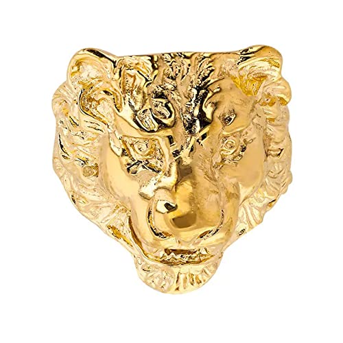 Chevalière tête de lion or 9 carats - Bague tête de lion en or massif pour homme - CHVLIONGM-9