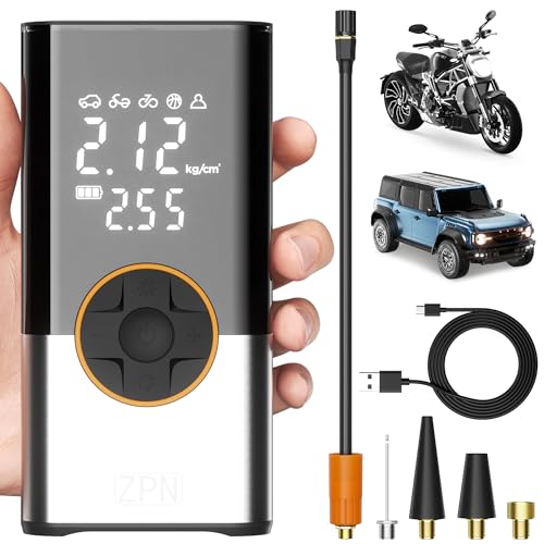 ZPN Tire Inflator Portable Air Compressor，150PSI Electric with Digital Pressure Gauge，2000mAh Air Pump for Car Tires，Quick Inflatable Ball for Car, Bike and Motorbike Tyres（sliver）…