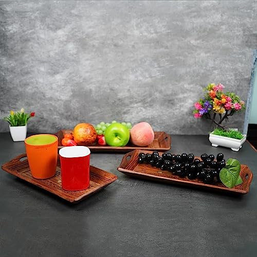 Image of Wooden Breakfast Trays Made of Natural Wood in a Modern Style with Cutout Handles for Food in Large, Medium, and Small Brown (Set of 3)