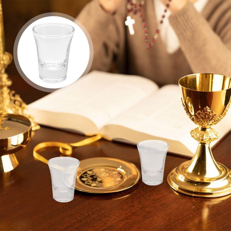Luxshiny 12-Pack Glass Communion Cups for Standard Trays Clear 10ml/0.34oz Mini Chalice Set for Church Gatherings Religious Ceremonies and Home Parties