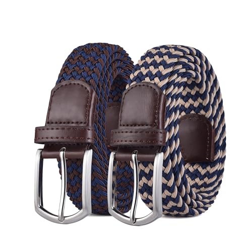 Image of 2pcs Men's Stretch Woven 1.3 inch Wide Elastic Braided Belts