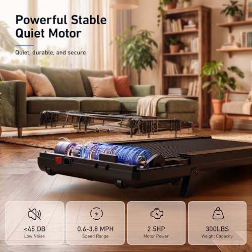 Image of DeerRun Under Desk Walking Pad Treadmill for Home & Office, 6% Manual Incline, 2.5 HP, 0.6-3.8 MPH Walking Speed, 300 lb Capacity, App & Remote Control