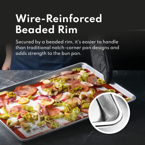 New Star Foodservice 38439 Commercial-Grade 18-Gauge Aluminum Sheet Pan/Bun Pan & Silicone Baking Mat Set, 13" L X 18" W X 1" H (Half Size) #TOP5