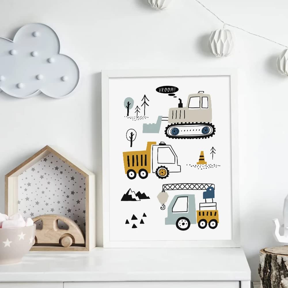 Youihom 3 Affiche Prenom Enfant Garcon 30x40cm Posters Véhicules Camions Chariot Élévateur Tracteu Cranes Voiture Tableau Chambre Enfant Mural Deco Bebe Cadeau A3 sans Cadre