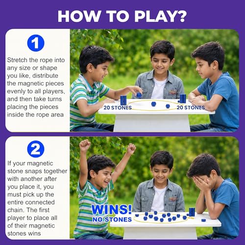 Image of Kidology Magnetic Chess Game for Kids & Adults | Magnetic Stones Strategy Board Game with Rope Boundary | Family Party Travel Game | Brain Teaser Logic Puzzle | Ideal Gift for Boys & Girls