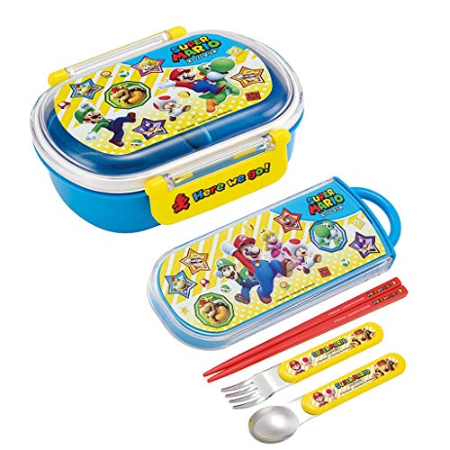 Super Mario Bento Box for Kids - Set of 12oz Japanese Lunch Box with Spoon and Fork and Chopsticks in a Sliding Case (Super Mario Bento, Spoon)