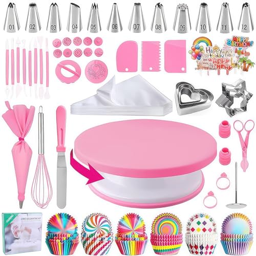 Cake Decorating Tools Supplies Kit, WIGUROE Cake Decorating Kit, 255pcs Cake Making Kit Baking Supplies Tools with Cake Turntable for Decorating, Pastry Piping Bag for Beginners