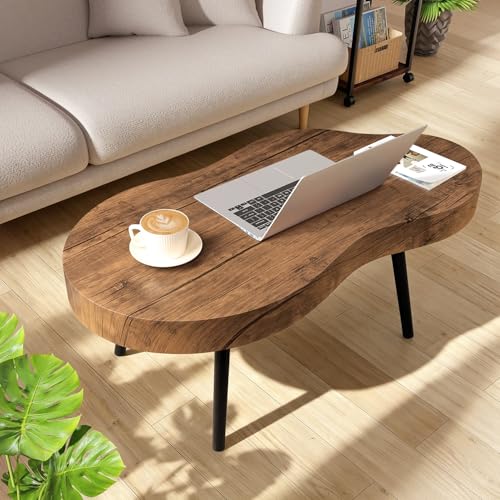 Image of Small Living Room Coffee Tables Modern Classic Cloud-Shape Coffee Table Wooden Low Center Table for Bedroom Apartment Reception Room Easy Assembly Sturdy Light Brown