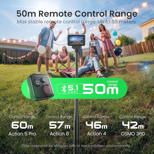 Image of Bluetooth Remote Control for DJI Osmo Action 6 /5 Pro /4 /Osmo 360, 50M Range 96H IPX4 Wireless Remote Controller with Wrist Strap Smart Action Camera Accessories (for DJI)