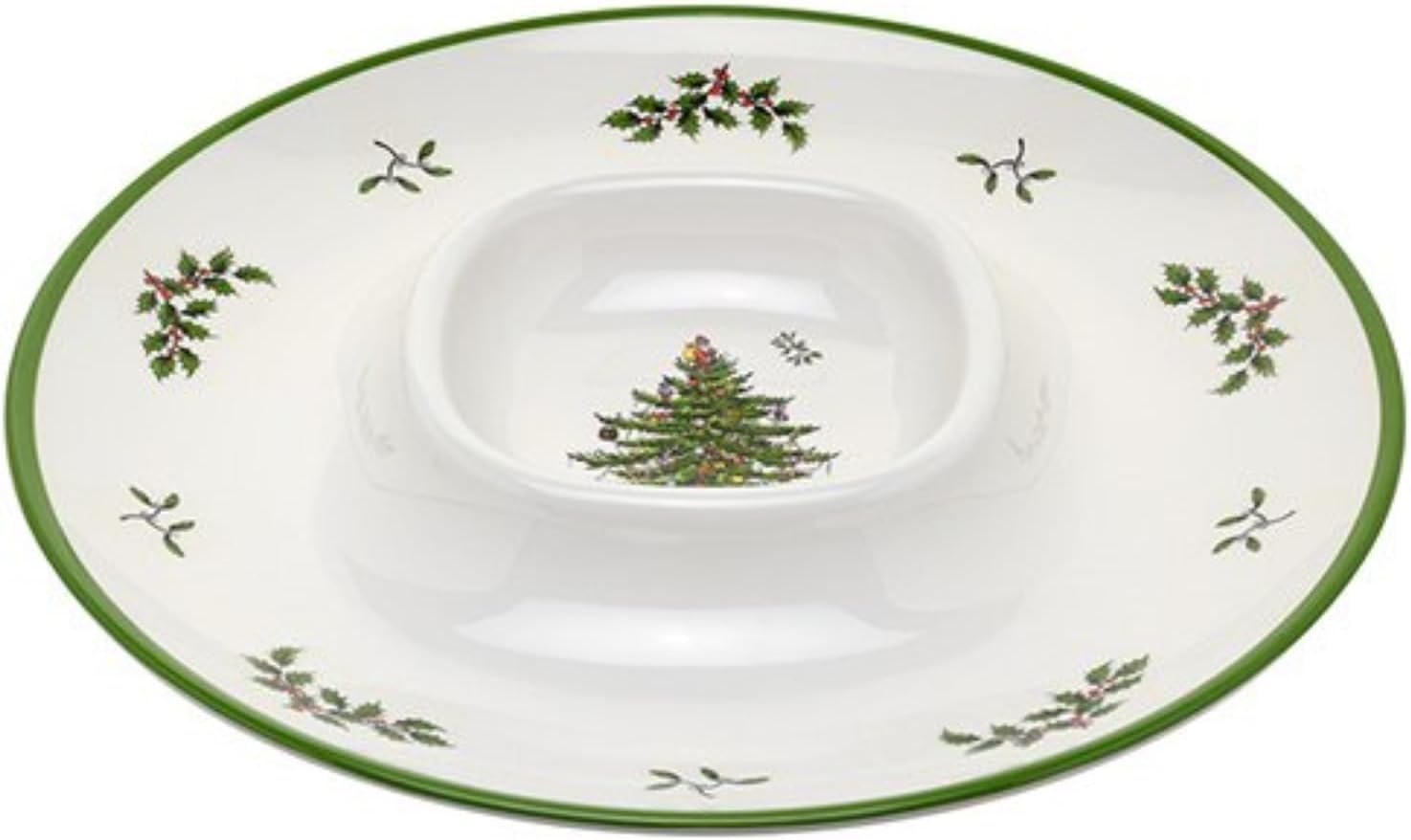 Spode Christmas Tree Melamine Chip and Dip - 14-Inch Serving Platter for Cheese, Appetizers, Chips, Salsa - Durable, Shatterproof, Dishwasher Safe - Ideal for Indoor & Outdoor Holiday Entertaining