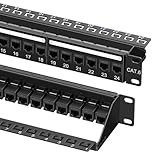 Cable Matters 1U 19-Inch 24-Port 10Gbps Cat6 Ethernet Patch Panel with Inline Keystone and Cable Management Bar, Rackmount or Wall Mount Network Patch Panel