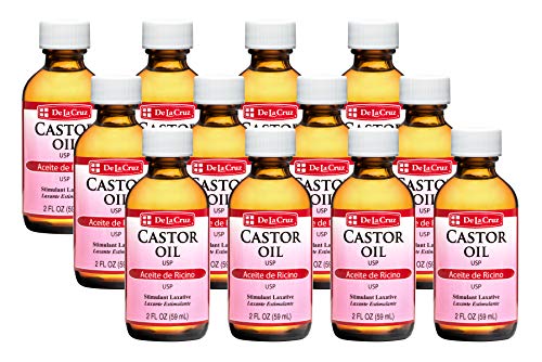 De La Cruz Castor Oil - 100% Pure Expeller Pressed Castor Oil for Nourishing Skin, Hair, Eyelashes, and Eyebrows - Natural Laxative USP Grade, 2 FL Oz (12 Bottles)
