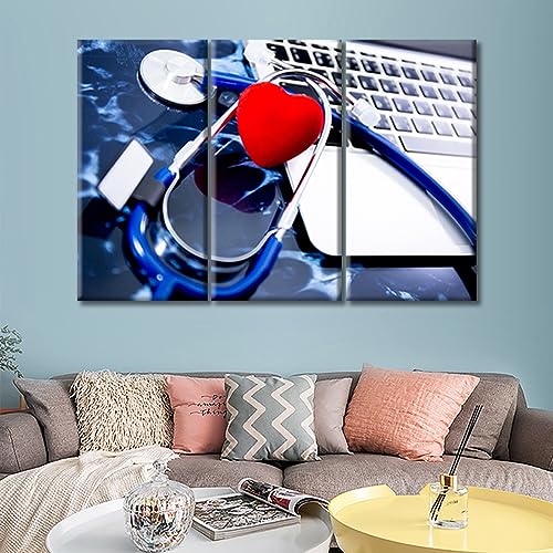 Image of 3 Panels Medical Instrument Wall Painting Medical Stethoscope on Film X-Ray Prints for Wall Decor Laboratory Art Prints Giclee Wooden Framed Gallery-Wrapped Ready to Hang (36 inch Wx24 H)