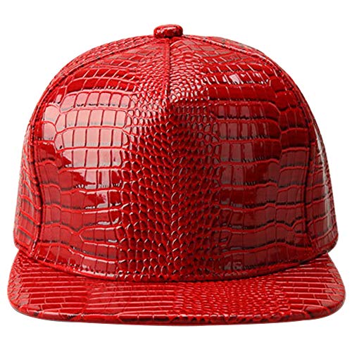 Xrdss Men Women Pu Leather Hip-Hop Flat Bill Snapback Hat Crocodile Baseball Caps Red #TOP7
