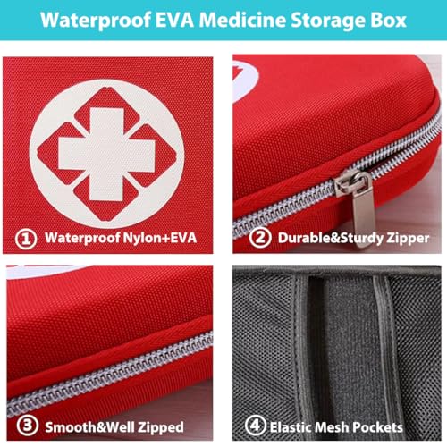 Image of PROBEROS First Aid Kit Bag, Waterproof EVA Medicine Storage Box, Medications Organizer Portable Supplies Package, Compact Lightweight Emergency Rescue Cases, for Travel, Camping, Home 21x13x5cm