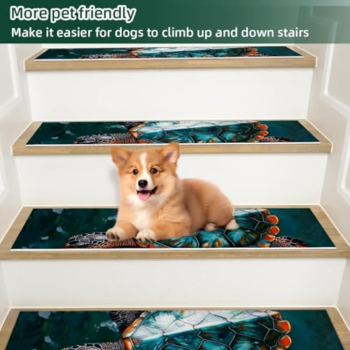 Tapis d'escalier antidérapant tortue de mer lavable et robuste