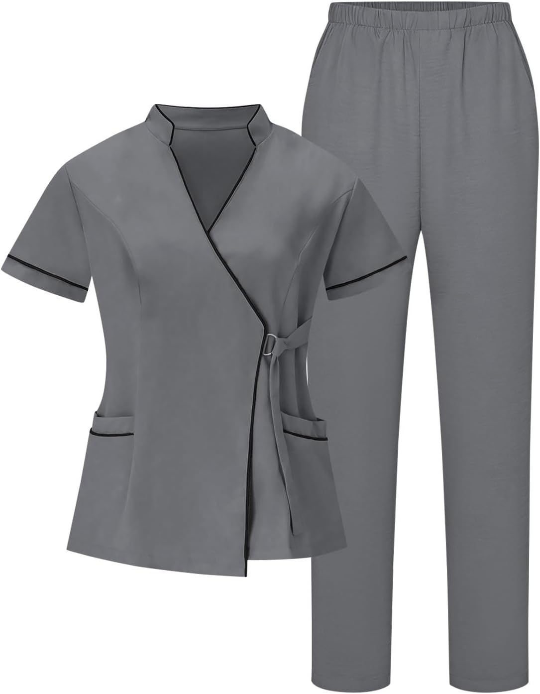 2026 Womens Scrub Sets - Stretch 2 Piece Uniforms Suits Nursing Fitted V Neck Top with Jogger Style Pants Sets